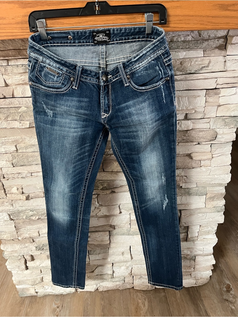 Worn-In Dark Blue Cropped Women's Jeans - Distressed Slim Fit
